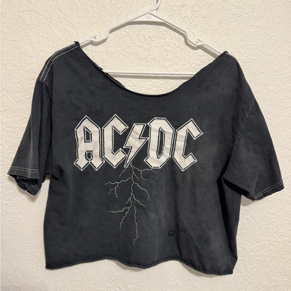 AC/DC Black and White Graphic Crop Top